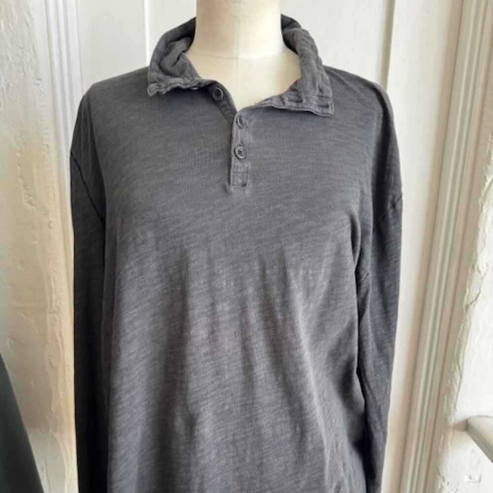 John Varvatos USA Mens Charcoal Long Sleeve Cotton Henley XL